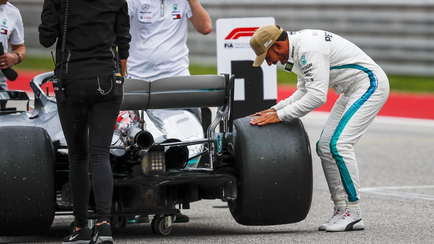 CIRCUIT OF THE AMERICAS, UNITED STATES OF AMERICA - OCTOBER 20: Pole sitter Lewis Hamilton, Mercedes-AMG F1 W09 EQ Power+ celebrates in Parc Ferme during the United States GP at Circuit of the Americas on October 20, 2018 in Circuit of the Americas, United States of America. (Photo by Manuel Goria / Sutton Images)