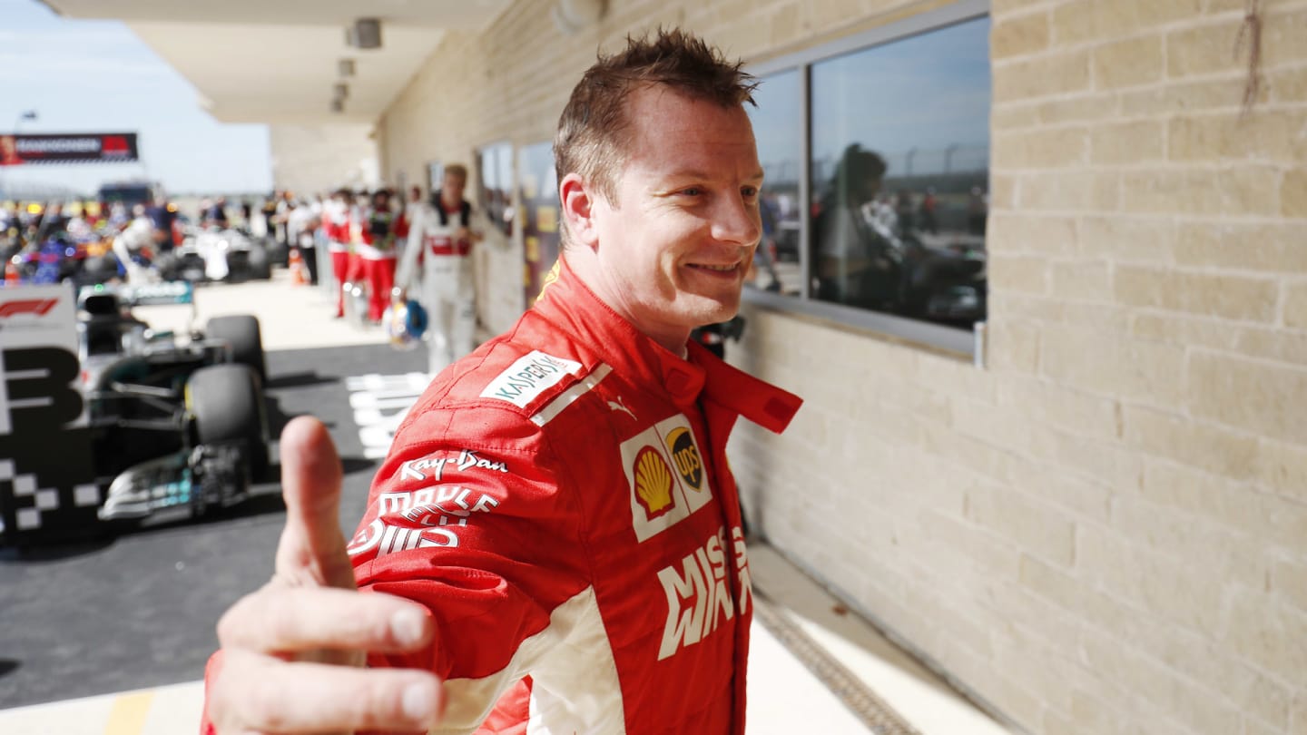 CIRCUIT OF THE AMERICAS, UNITED STATES OF AMERICA - OCTOBER 21: Race winner Kimi Raikkonen, Ferrari, 1st position, gives the thumbs up during the United States GP at Circuit of the Americas on October 21, 2018 in Circuit of the Americas, United States of America. (Photo by Joe Portlock / LAT Images)