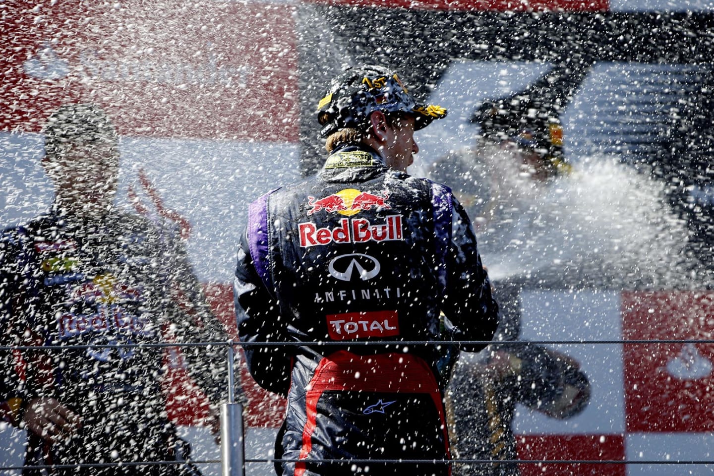 Nurburgring, Germany
7th July 2013
Champagne flies as Sebastian Vettel, Red Bull Racing, 1st