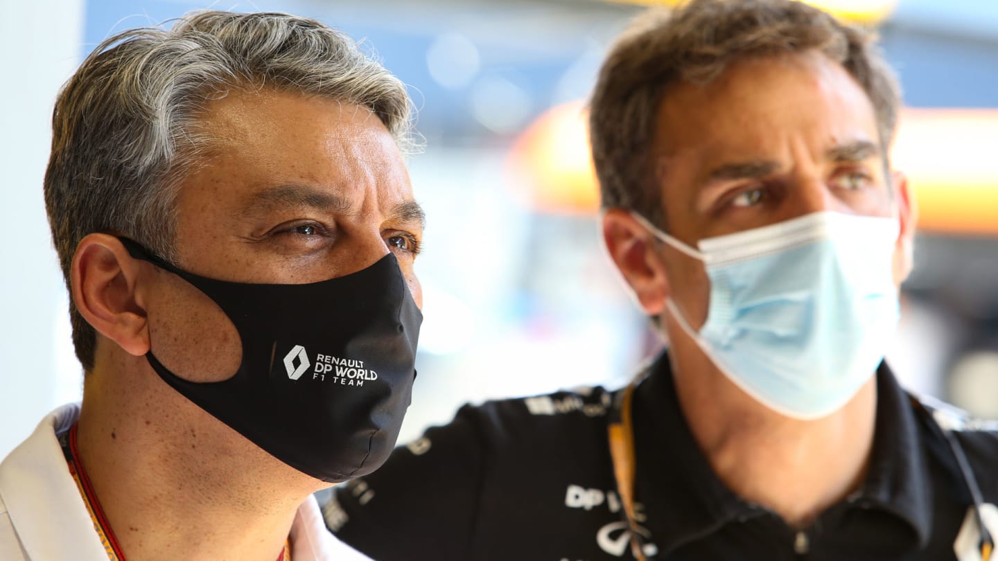 Luca de Meo (ITA) Groupe Renault Chief Executive Officer with Cyril Abiteboul (FRA) Renault Sport