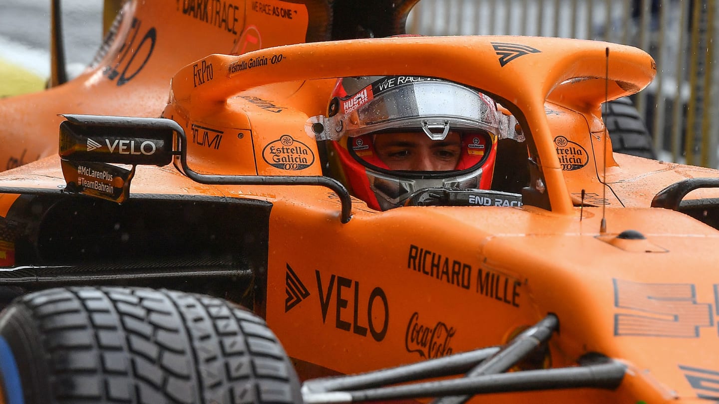 McLaren's Spanish driver Carlos Sainz Jr arrives after the qualifying for the Formula One Styrian