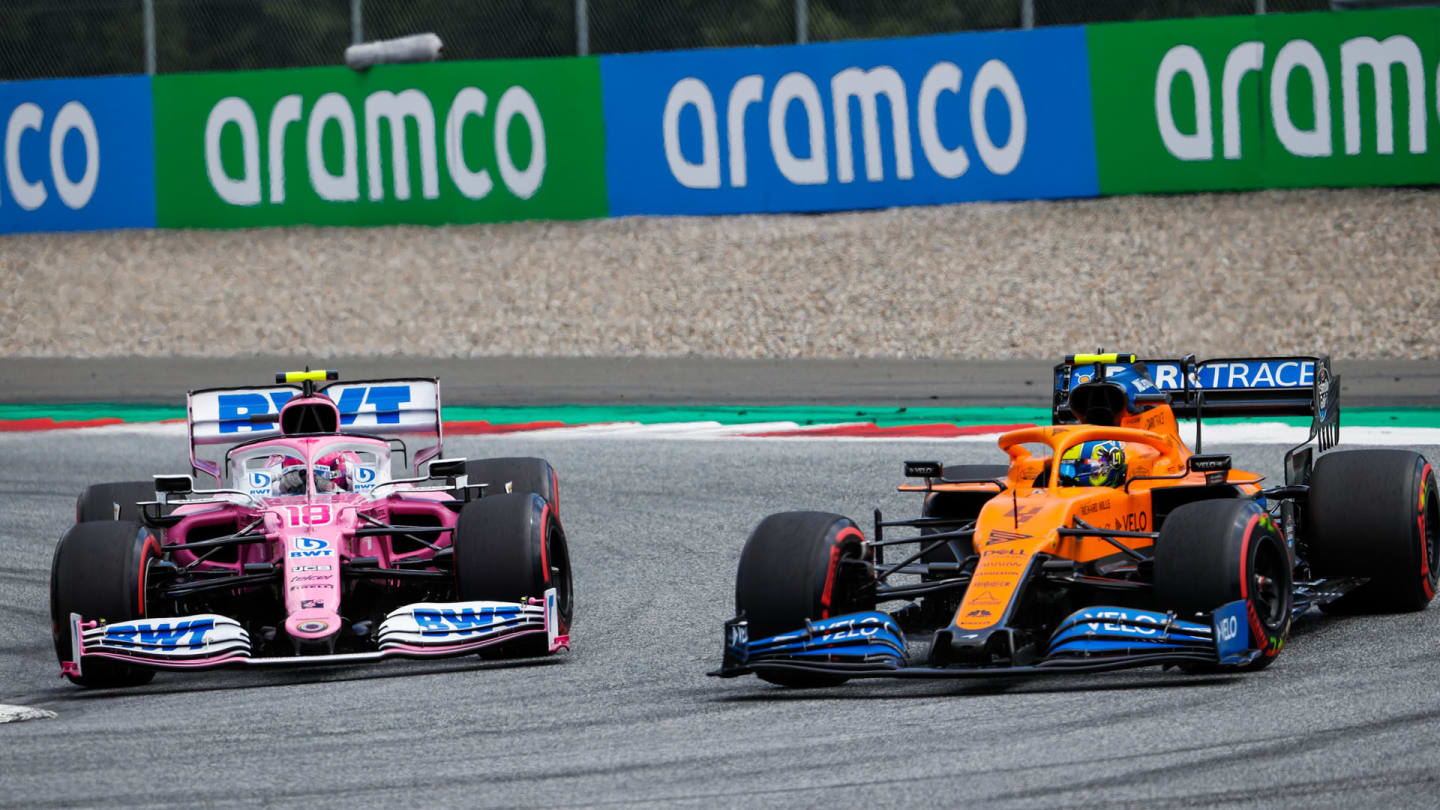 18 STROLL Lance (can), Racing Point F1 RP20, 04 NORRIS Lando (gbr), McLaren Renault F1 MCL35, action during the Formula 1 Pirelli Grosser Preis der Steiermark 2020, Styrian Grand Prix from July 10 to 12, 2020 on the Red Bull Ring, in Spielberg, Austria - Photo Antonin Vincent / DPPI