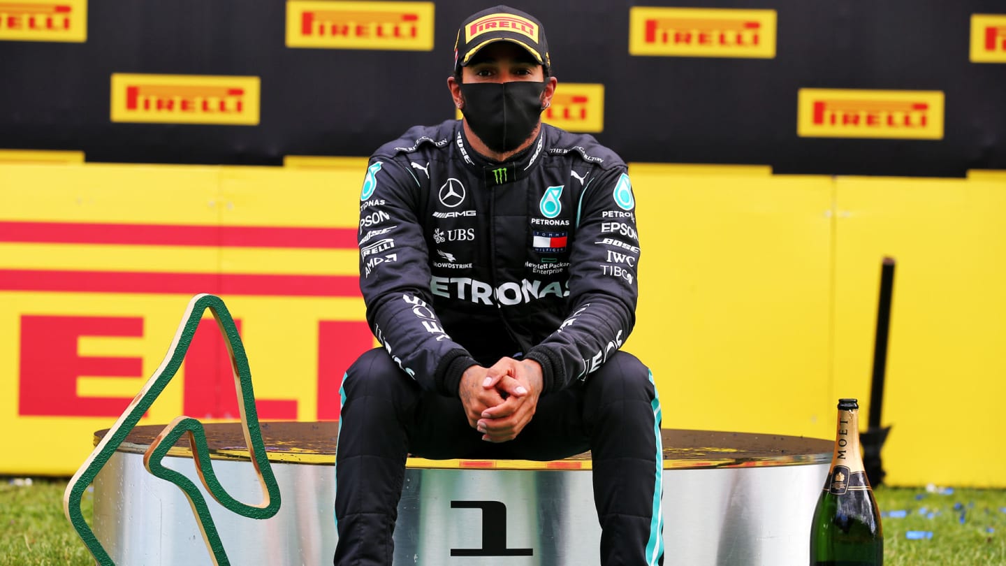 Race winner Lewis Hamilton (GBR) Mercedes AMG F1 on the podium.
12.07.2020. Formula 1 World