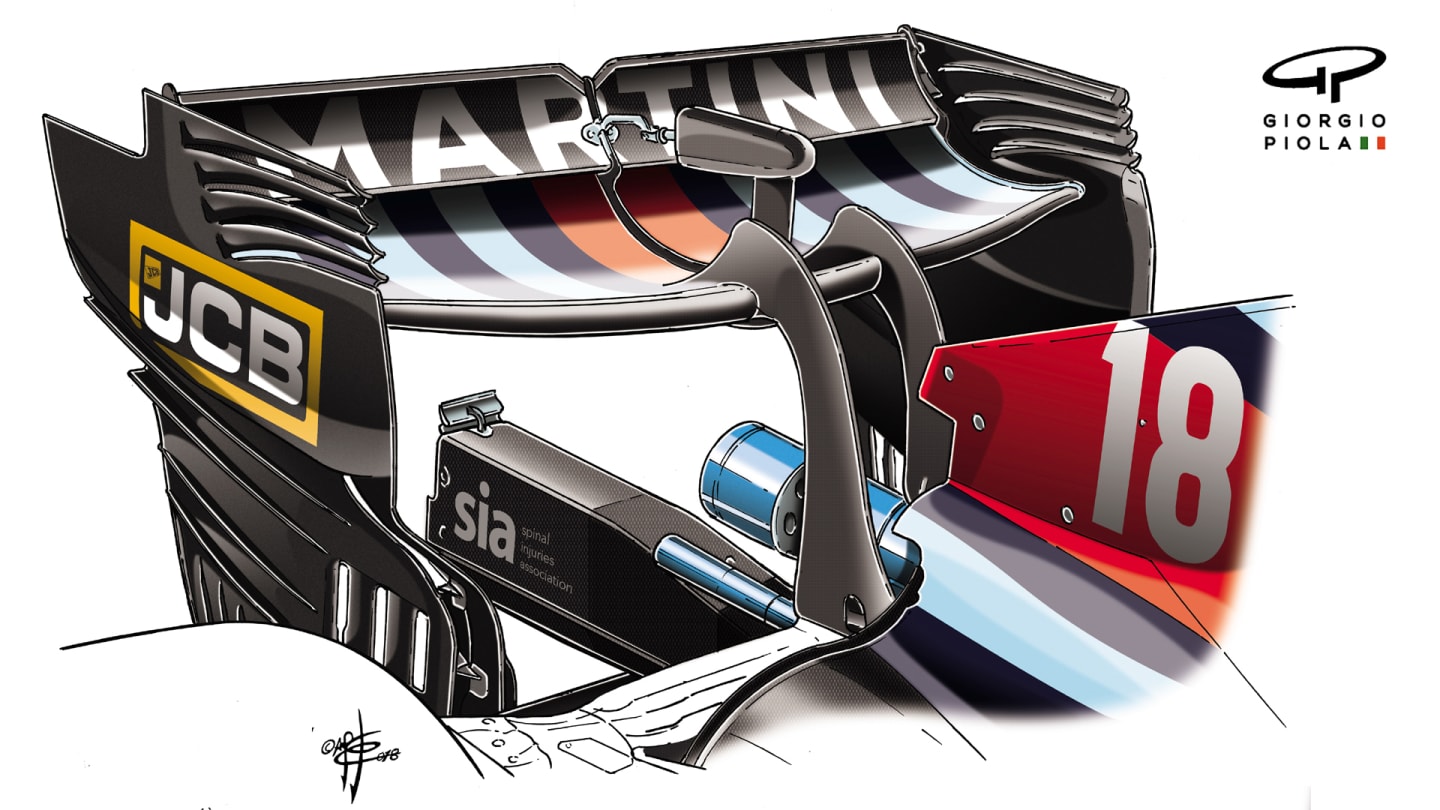 Williams's low-drag rear wing. © Giorgio Piola