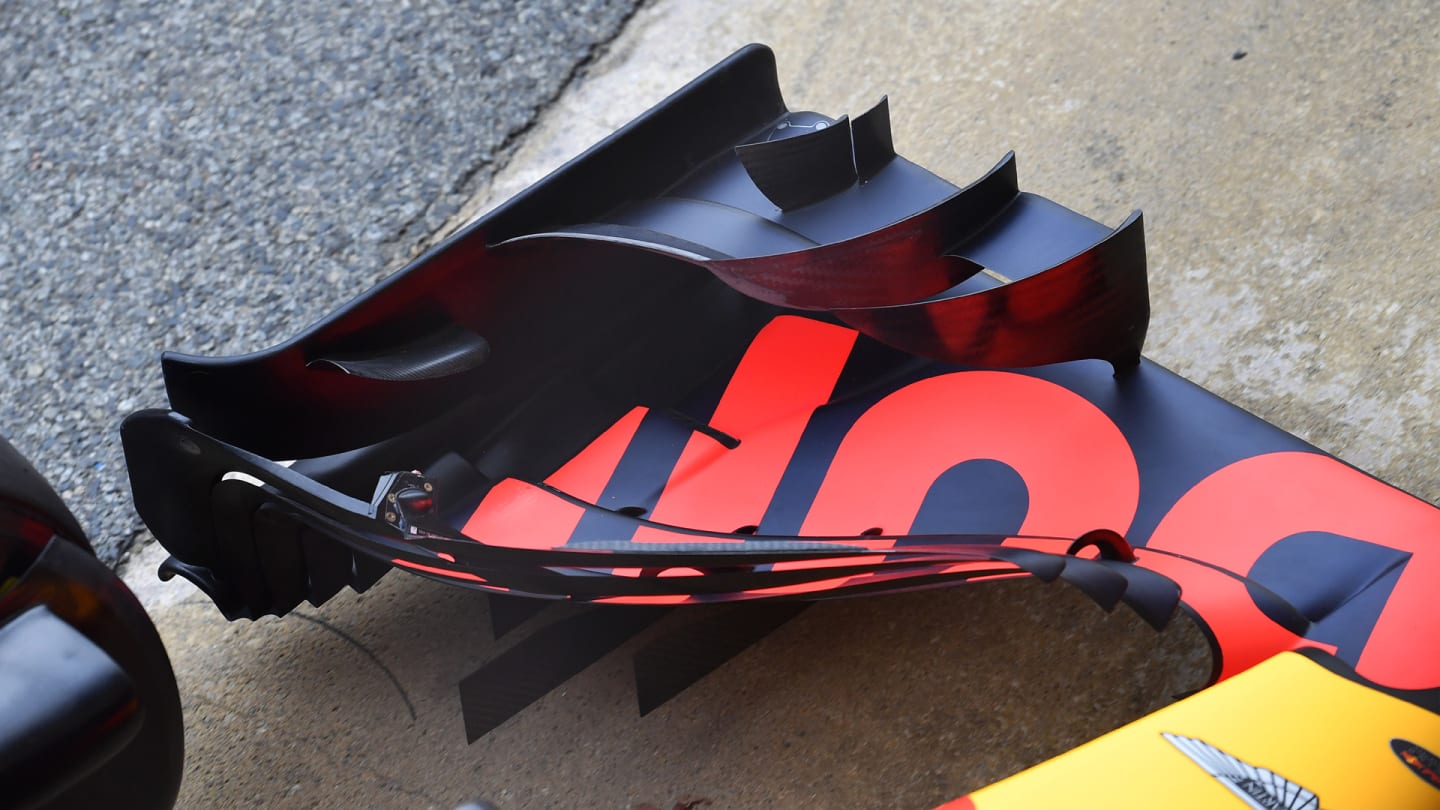 CIRCUIT DE BARCELONA-CATALUNYA, SPAIN - MAY 09: Red Bull Racing RB14 front wing detail during the