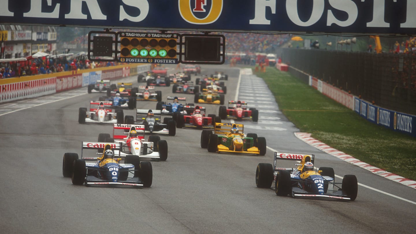 1993 San Marino Grand Prix.
Imola, Italy.
23-25 April 1993.
Alain Prost leads away with Damon Hill