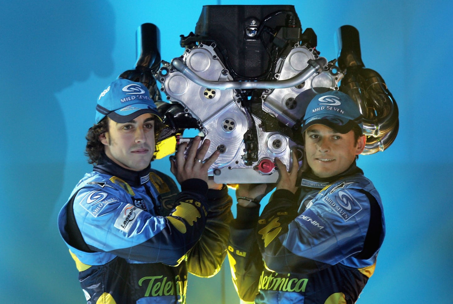 MONTE CARLO, MONACO - FEBRUARY 1:  Fernando Alonso of Spain and Renault with Giancarlo Fisichella