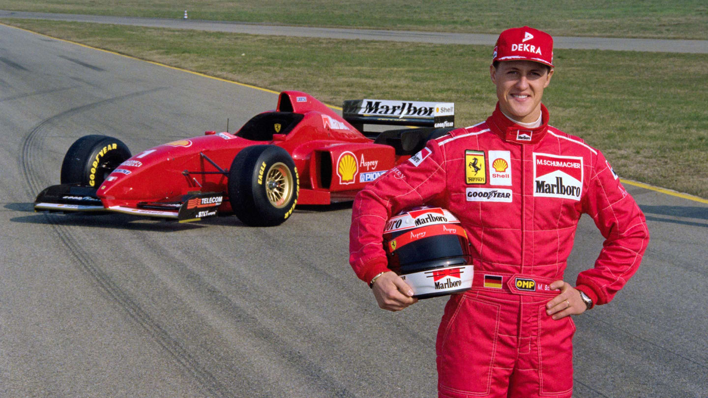 German Formula One driver Michael Schumacher presents the new Ferrari F310 on the Ferrari race