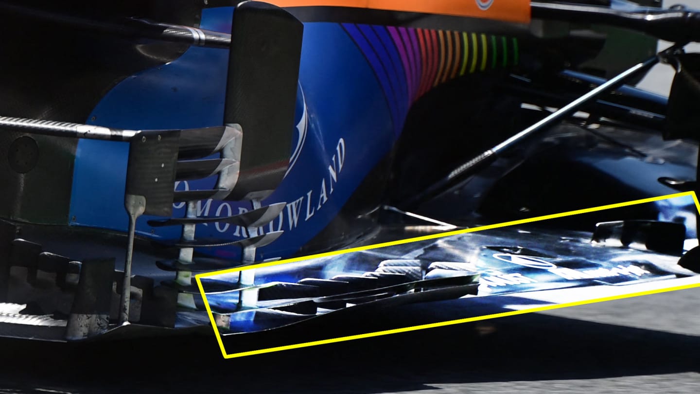 McLaren's new floor in Austria with multiple vanes and a softer Z shape than...
