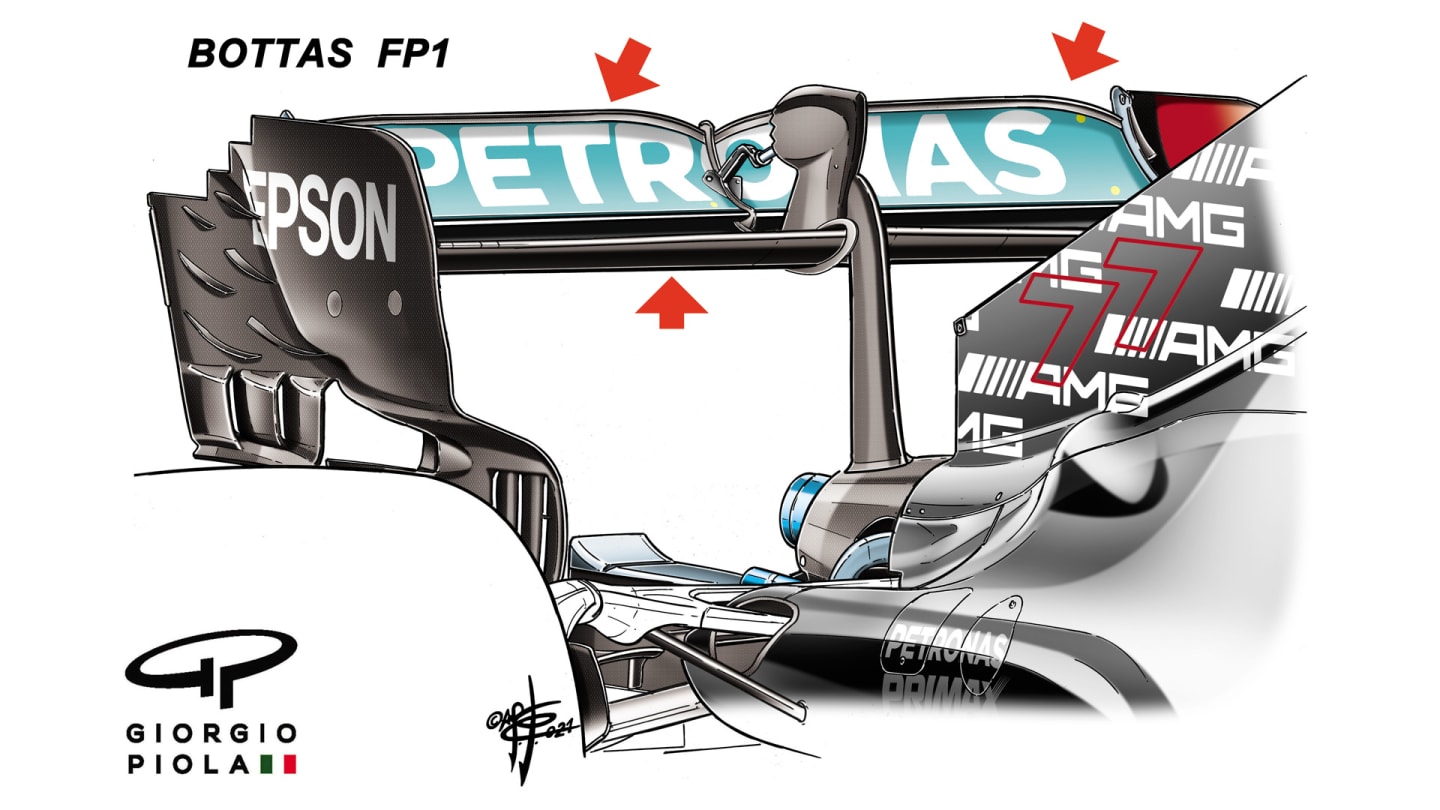 …the trimmed outboard (and lower angle) flap of Bottas, which also has a less deep underside. 