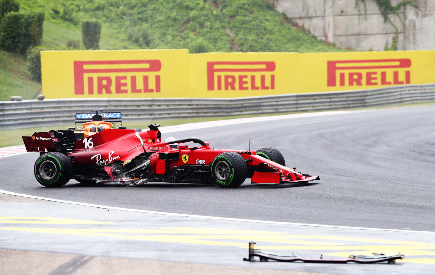 BUDAPEST, HUNGARY - AUGUST 01: Charles Leclerc of Monaco and Ferrari retires from the race during