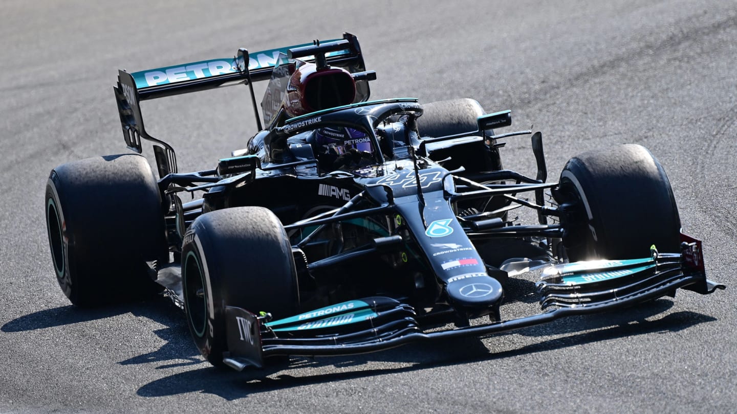 Mercedes' British driver Lewis Hamilton drives during the Italian Formula One Grand Prix at the
