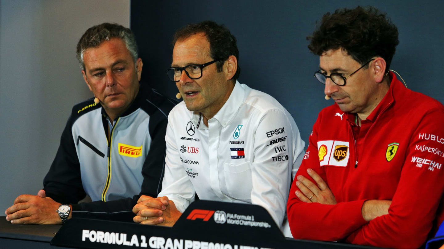 The FIA Press Conference (L to R): Mario Isola (ITA) Pirelli Racing Manager; Aldo Costa (ITA) Mercedes AMG F1 Technical Adviser; Mattia Binotto (ITA) Ferrari Team Principal.
06.09.2019. Formula 1 World Championship, Rd 14, Italian Grand Prix, Monza, Italy, Practice Day.
- www.xpbimages.com, EMail: requests@xpbimages.com - copy of publication required for printed pictures. Every used picture is fee-liable. © Copyright: Moy / XPB Images