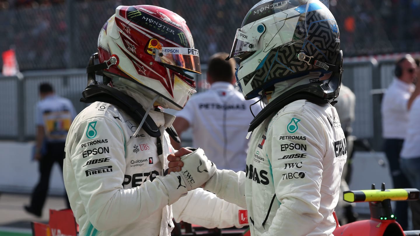 Lewis Hamilton (GBR) Mercedes AMG F1 W10 and Valtteri Bottas (FIN) Mercedes AMG F1 W10.
08.09.2019.