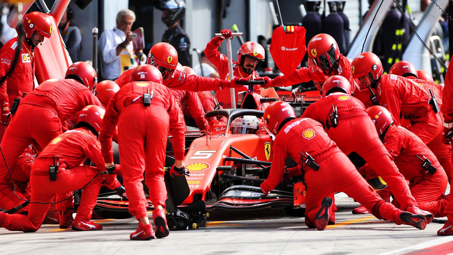Sebastian Vettel (GER) Ferrari SF90 makes a pit stop.
08.09.2019. Formula 1 World Championship, Rd