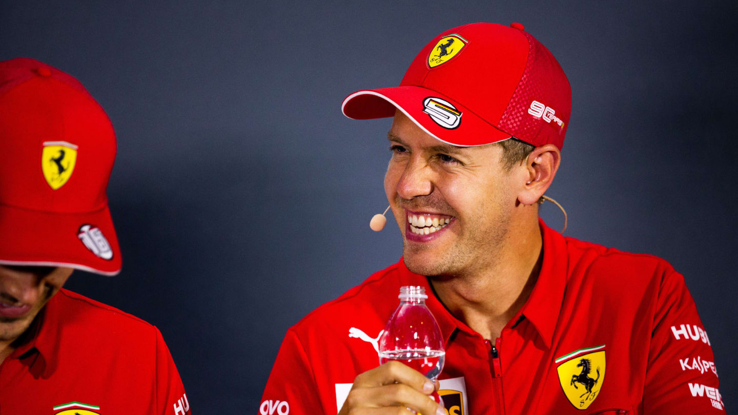 Sebastian Vettel (GER) Ferrari in the FIA Press Conference.
05.09.2019. Formula 1 World Championship, Rd 14, Italian Grand Prix, Monza, Italy, Preparation Day.
 - www.xpbimages.com, EMail: requests@xpbimages.com - copy of publication required for printed pictures. Every used picture is fee-liable. © Copyright: Filipe / XPB Images