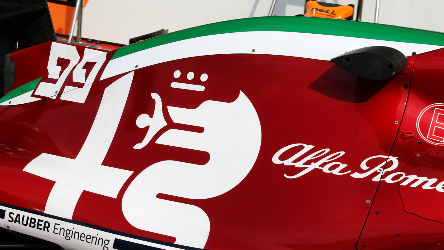 Alfa Romeo Racing C38 with Italian themed livery detail.
05.09.2019. Formula 1 World Championship, Rd 14, Italian Grand Prix, Monza, Italy, Preparation Day.
- www.xpbimages.com, EMail: requests@xpbimages.com - copy of publication required for printed pictures. Every used picture is fee-liable. © Copyright: Batchelor / XPB Images