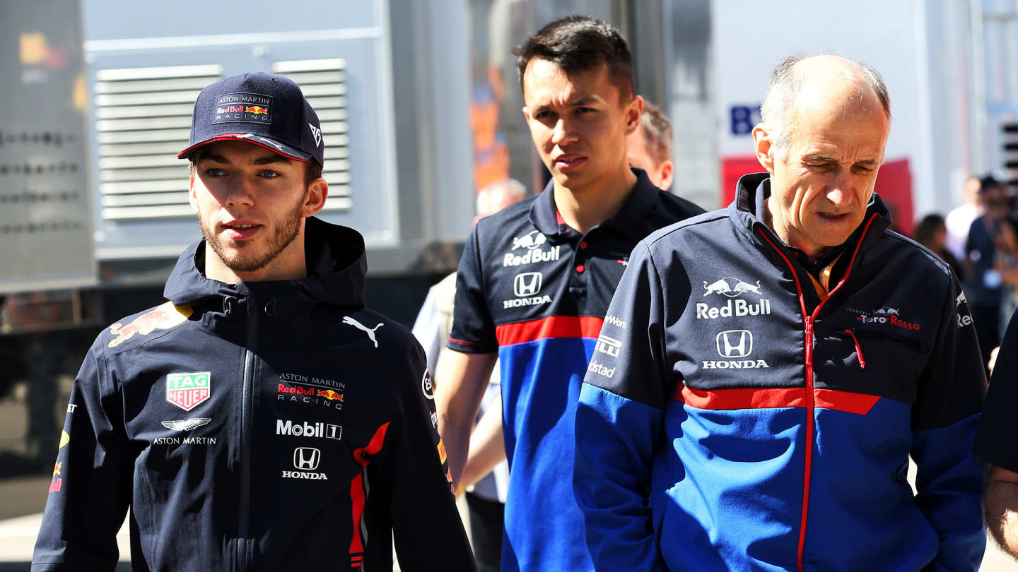 (L to R): Pierre Gasly (FRA) Red Bull Racing; Alexander Albon (THA) Scuderia Toro Rosso; Franz Tost