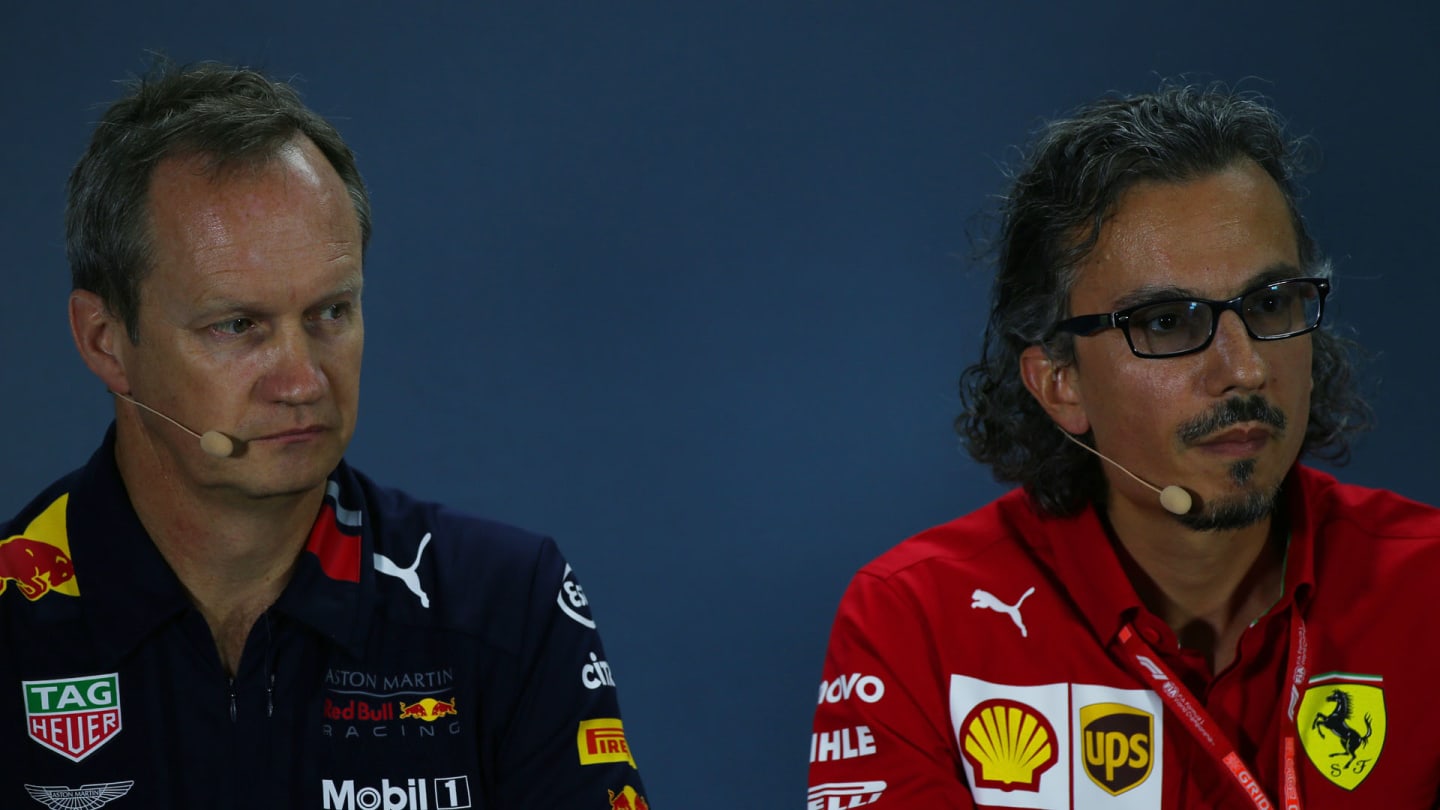 Paul Monaghan (GBR) Red Bull Racing Chief Engineer and Laurent Mekies (FRA) Ferrari Sporting Director, Press conference.
27.09.2019. Formula 1 World Championship, Rd 16, Russian Grand Prix, Sochi Autodrom, Sochi, Russia, Practice Day.
- www.xpbimages.com, EMail: requests@xpbimages.com - copy of publication required for printed pictures. Every used picture is fee-liable. Â© Copyright: Batchelor / XPB Images