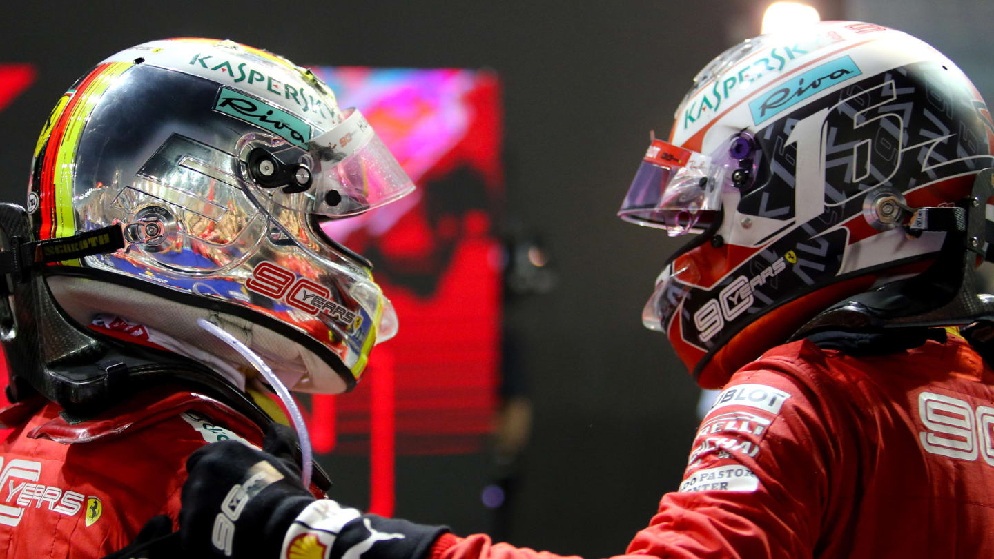 Sebastian Vettel (GER), Scuderia Ferrari and Charles Leclerc (FRA), Scuderia Ferrari 
22.09.2019. Formula 1 World Championship, Rd 15, Singapore Grand Prix, Marina Bay Street Circuit, Singapore, Race Day.
- www.xpbimages.com, EMail: requests@xpbimages.com - copy of publication required for printed pictures. Every used picture is fee-liable. © Copyright: Charniaux / XPB Images