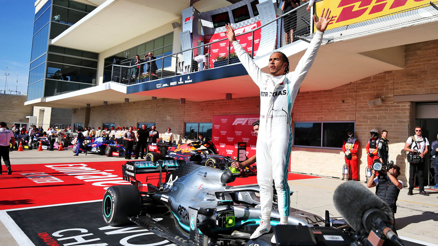 Lewis Hamilton (GBR) Mercedes AMG F1 celebrates his second position and World Championship in parc