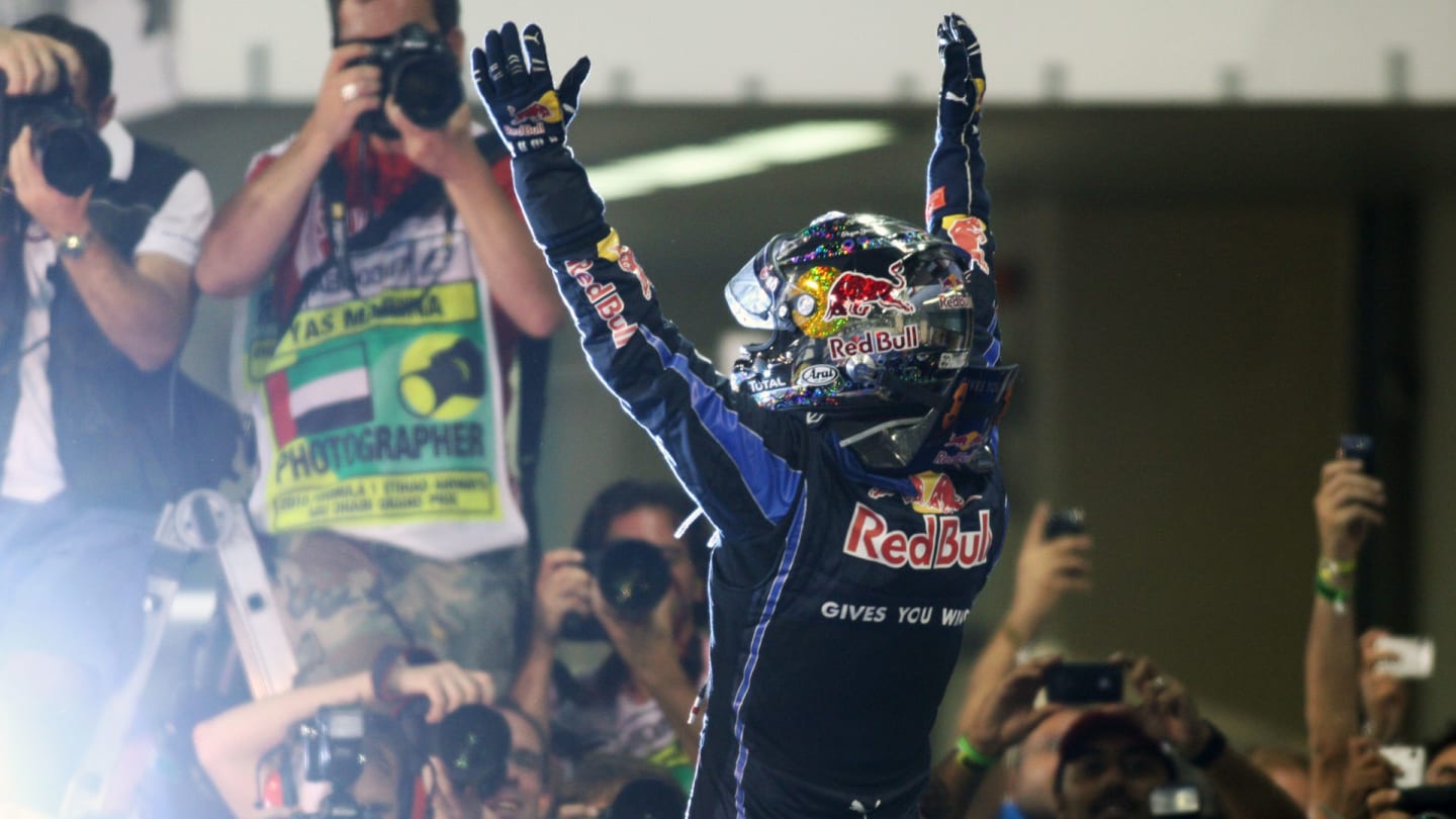 Race winner and 2010 World Champion Sebastian Vettel (GER) Red Bull Racing celebrates in parc