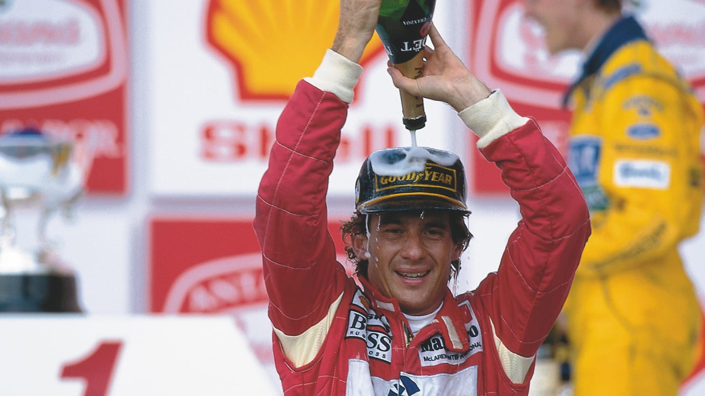 Interlagos, Sao Paulo, Brazil.
26-28 March 1993.
Ayrton Senna (McLaren Ford) celebrates 1st