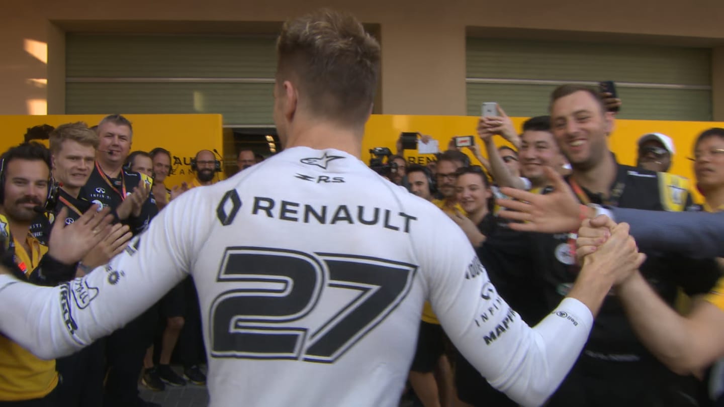 Nico Hulkenberg receives guard of honour from Renault