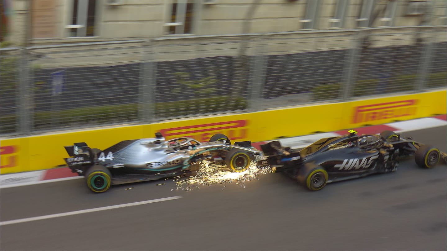 FP2: Hamilton and Magnussen almost collide
