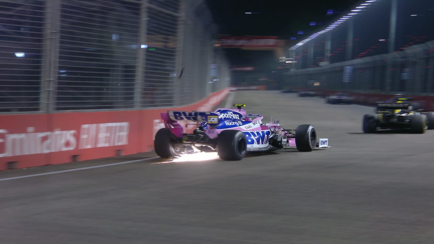 Singapore GP: Stroll limps in with puncture after hitting Turn 17 wall