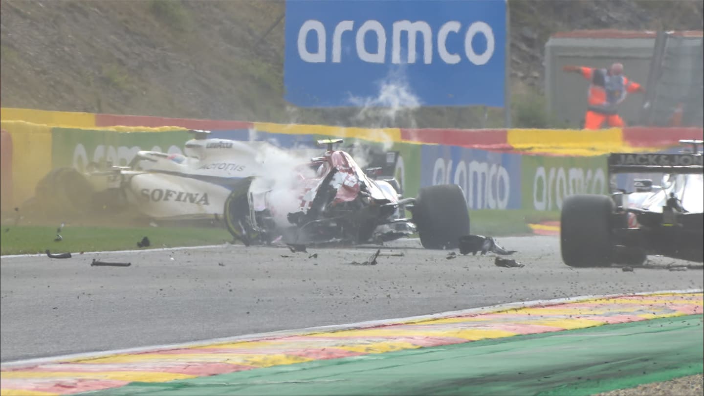 2020 Belgian Grand Prix: Giovinazzi and Russell in huge crash at Spa