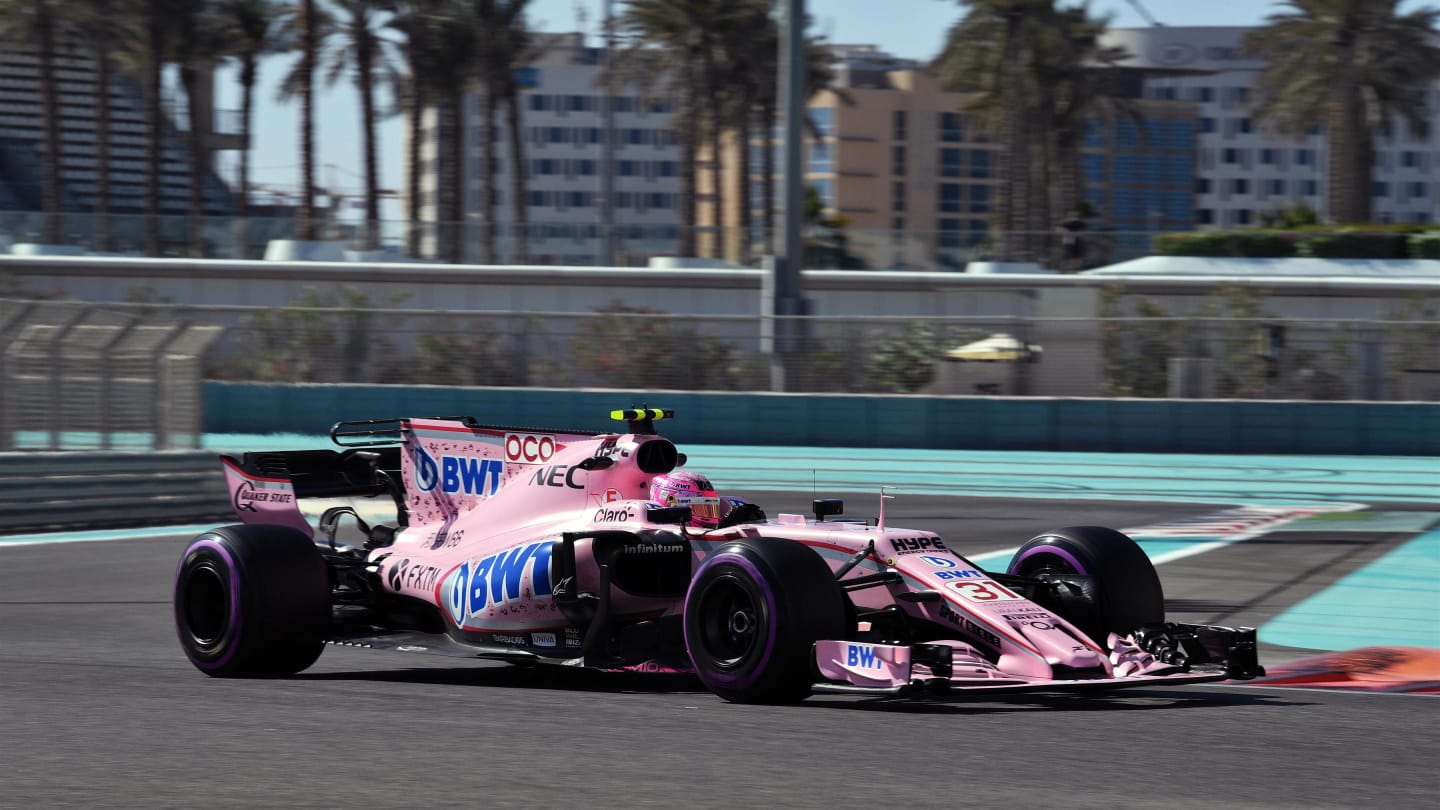 Esteban Ocon (FRA) Force India VJM10 at Formula One Testing, Day Two, Yas Marina Circuit, Abu