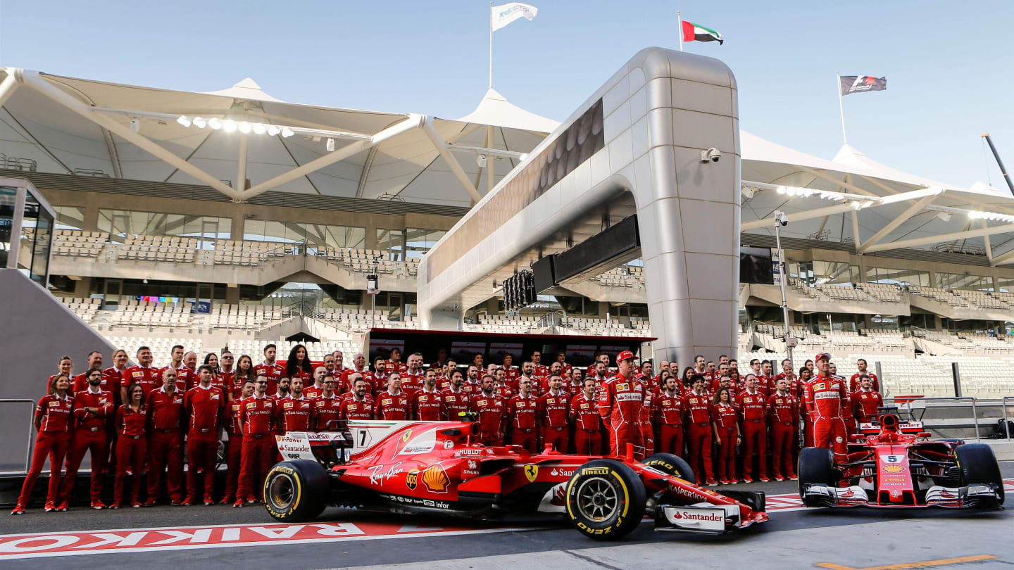 Ferrari Team photo at Formula One World Championship, Rd20, Abu Dhabi Grand Prix, Preparations, Yas Marina Circuit, Abu Dhabi, UAE, Thursday 23 November 2017. © James Gasperotti/Sutton Images
