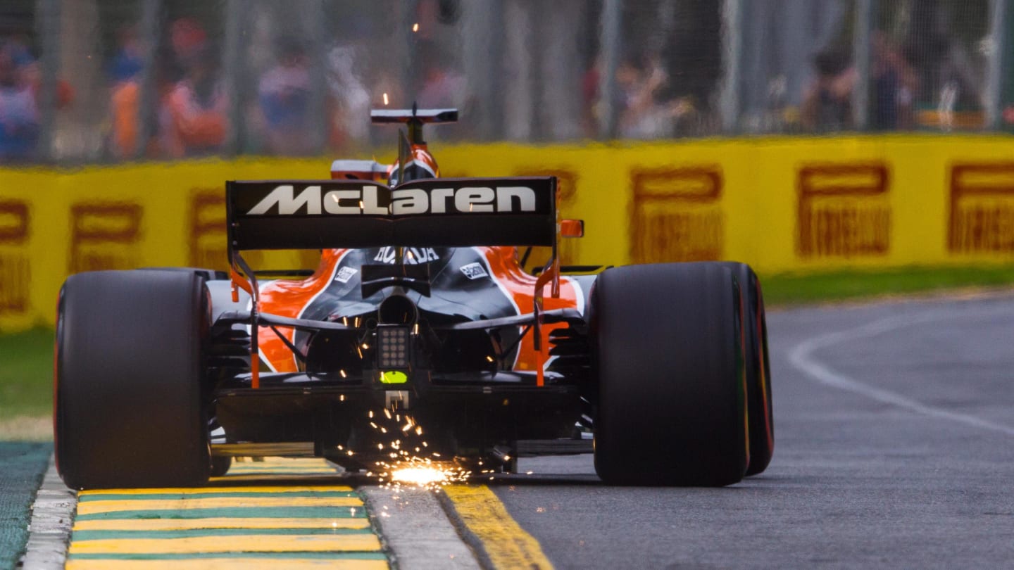 Fernando Alonso (ESP) McLaren MCL32 sparks at Formula One World Championship, Rd1, Australian Grand Prix, Practice, Albert Park, Melbourne, Australia, Friday 24 March 2017. © Sutton Motorsport Images
