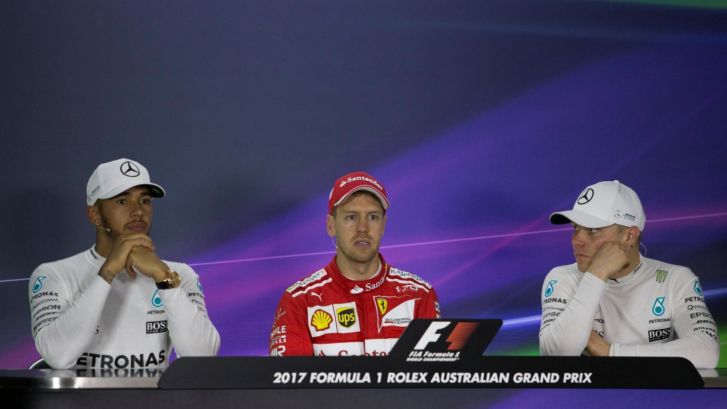 Ferrari and Mercedes AMG F1 in the Press Conference at Formula One World Championship, Rd1, Australian Grand Prix, Race, Albert Park, Melbourne, Australia, Sunday 26 March 2017. © Sutton Motorsport Images