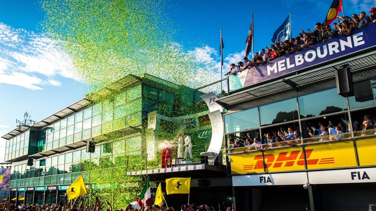 Podium celebrations at Formula One World Championship, Rd1, Australian Grand Prix, Race, Albert Park, Melbourne, Australia, Sunday 26 March 2017. © Sutton Motorsport Images