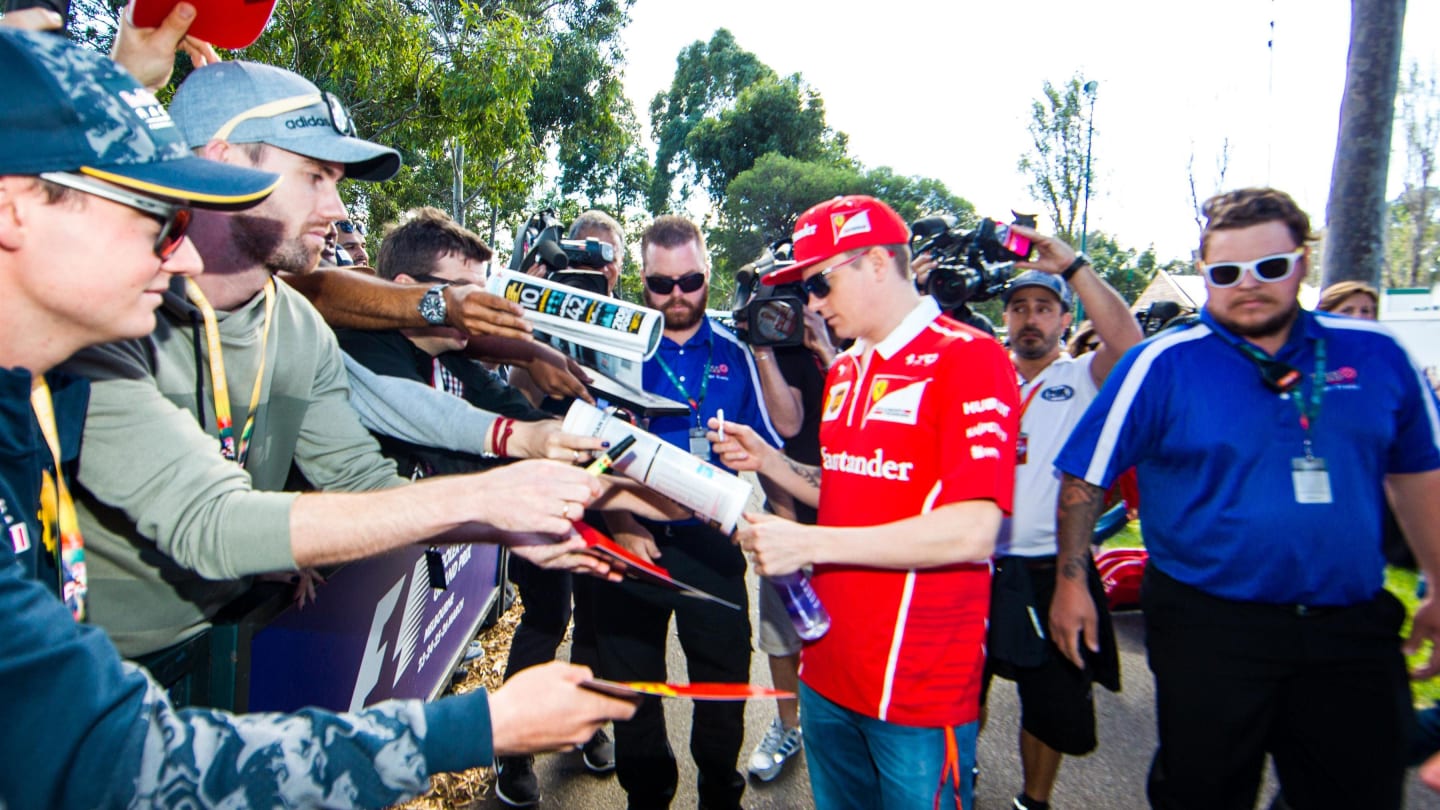 Kimi Raikkonen (FIN) Ferrari signs autographs for the fans at Formula One World Championship, Rd1, Australian Grand Prix, Preparations, Albert Park, Melbourne, Australia, Thursday 23 March 2017. © Sutton Motorsport Images