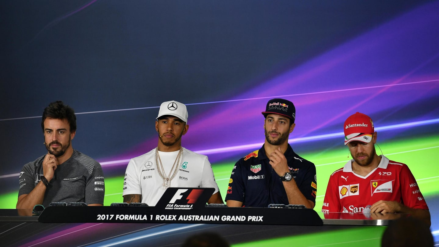 McLaren, Mercedes AMG F1, Red Bull Racing and Ferrari in the Press Conference at Formula One World Championship, Rd1, Australian Grand Prix, Preparations, Albert Park, Melbourne, Australia, Thursday 23 March 2017. © Sutton Motorsport Images