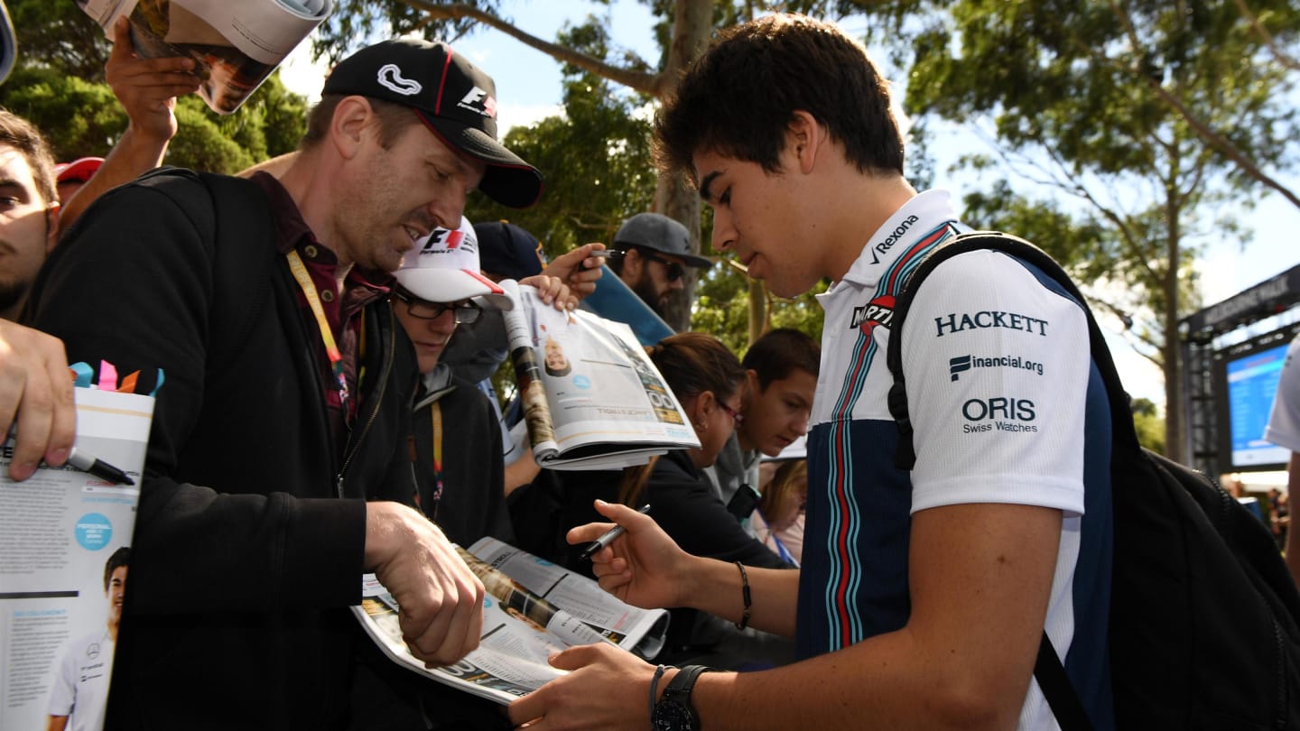 Lance Stroll (CDN) Williams signs autographs for the fans at Formula One World Championship, Rd1, Australian Grand Prix, Preparations, Albert Park, Melbourne, Australia, Thursday 23 March 2017. © Sutton Motorsport Images