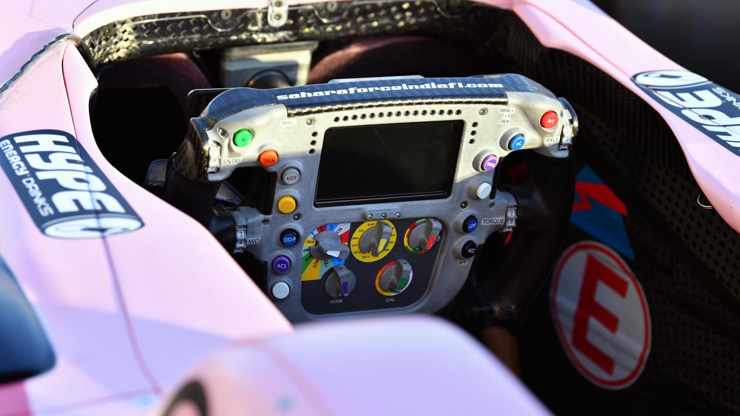Force India VJM10 steering wheel detail at Formula One World Championship, Rd1, Australian Grand Prix, Preparations, Albert Park, Melbourne, Australia, Thursday 23 March 2017. © Sutton Motorsport Images