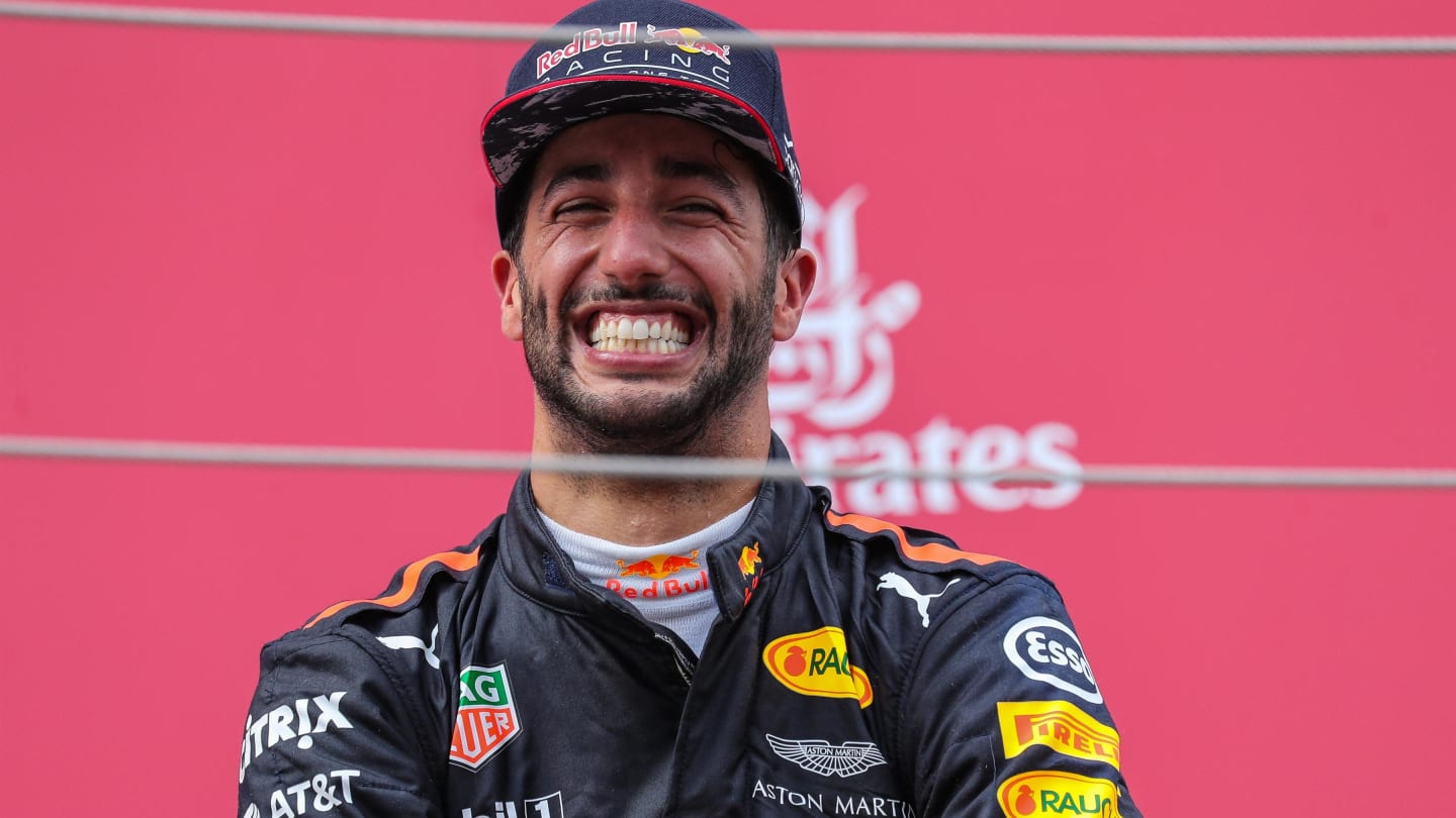 Daniel Ricciardo (AUS) Red Bull Racing celebrates on the podium at Formula One World Championship, Rd9, Austrian Grand Prix, Race, Spielberg, Austria, Sunday 9 July 2017. © Sutton Images