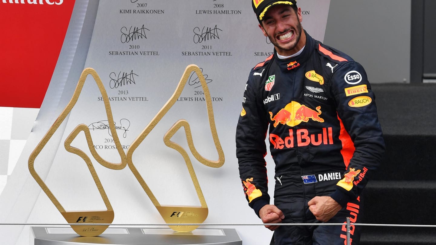 Daniel Ricciardo (AUS) Red Bull Racing celebrates on the podium at Formula One World Championship,