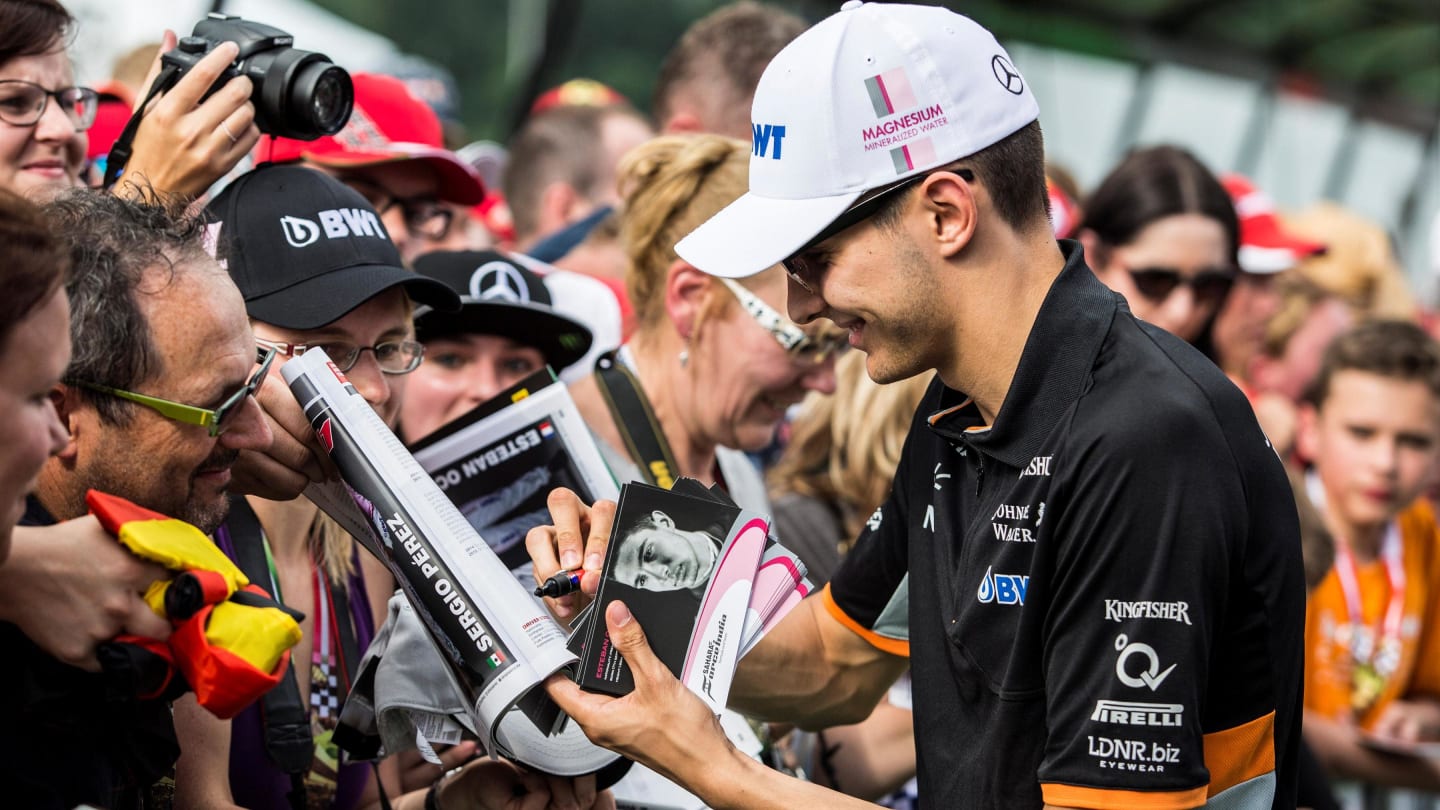 Esteban Ocon (FRA) Force India F1 signs autographs for the fans at Formula One World Championship, Rd9, Austrian Grand Prix, Preparations, Spielberg, Austria, Thursday 6 July 2017. © Sutton Images