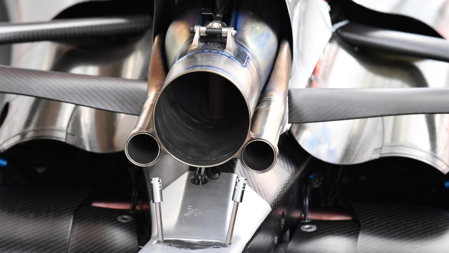 Mercedes-Benz F1 W08 Hybrid exhaust detail at Formula One World Championship, Rd9, Austrian Grand Prix, Preparations, Spielberg, Austria, Thursday 6 July 2017. © Sutton Images