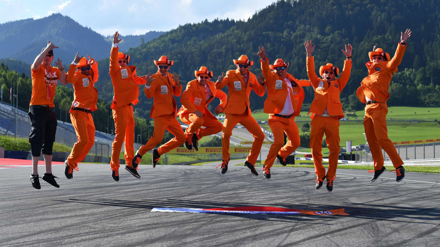 Max Verstappen (NED) Red Bull Racing fans jump at Formula One World Championship, Rd9, Austrian Grand Prix, Preparations, Spielberg, Austria, Thursday 6 July 2017. © Sutton Images