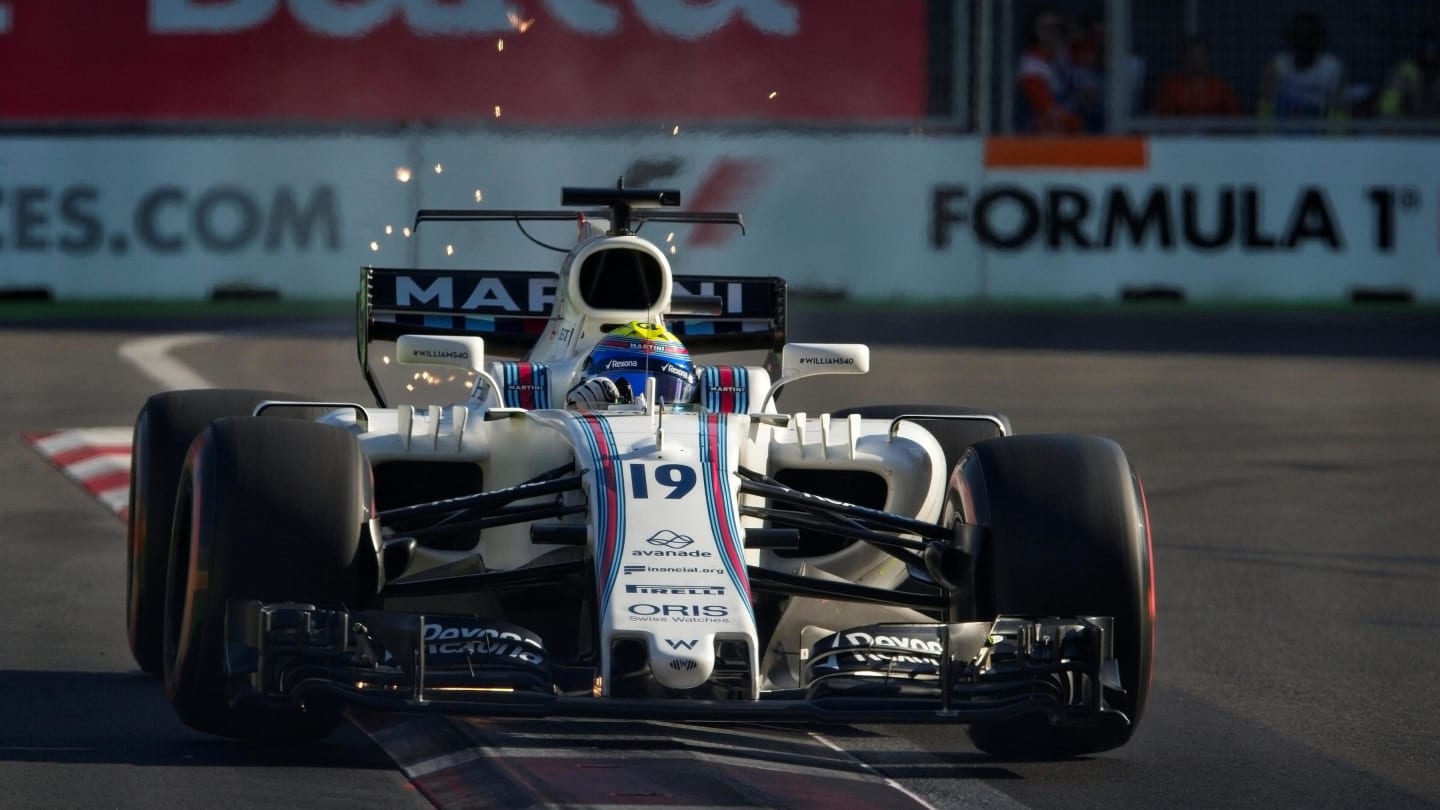 Felipe Massa (BRA) Williams FW40 sparks at Formula One World Championship, Rd8, Azerbaijan Grand Prix, Qualifying, Baku City Circuit, Baku, Azerbaijan, Saturday 24 June 2017. © Sutton Images