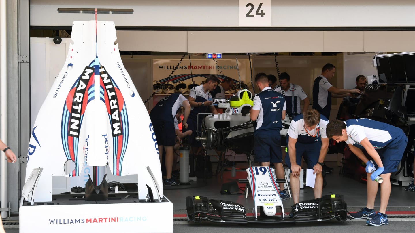 Williams FW40 in the garage at Formula One World Championship, Rd8, Azerbaijan Grand Prix, Race, Baku City Circuit, Baku, Azerbaijan, Sunday 25 June 2017. © Sutton Images