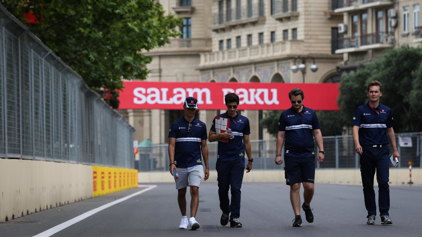 Pascal Wehrlein (GER) Sauber walks the track at Formula One World Championship, Rd8, Azerbaijan Grand Prix, Preparations, Baku City Circuit, Baku, Azerbaijan, Thursday 22 June 2017. © Sutton Images