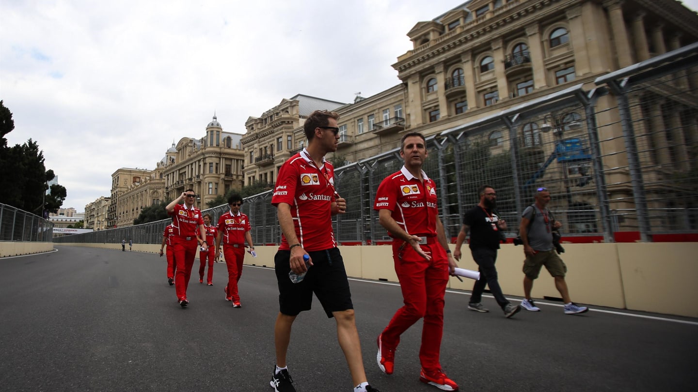 Sebastian Vettel (GER) Ferrari walks the track at Formula One World Championship, Rd8, Azerbaijan Grand Prix, Preparations, Baku City Circuit, Baku, Azerbaijan, Thursday 22 June 2017. © Sutton Images