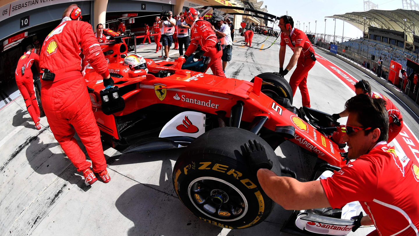 Sebastian Vettel (GER) Ferrari SF70-H at Formula One World Championship, Rd3, Bahrain Grand Prix Practice, Bahrain International Circuit, Sakhir, Bahrain, Friday 14 April 2017. © Sutton Motorsport Images